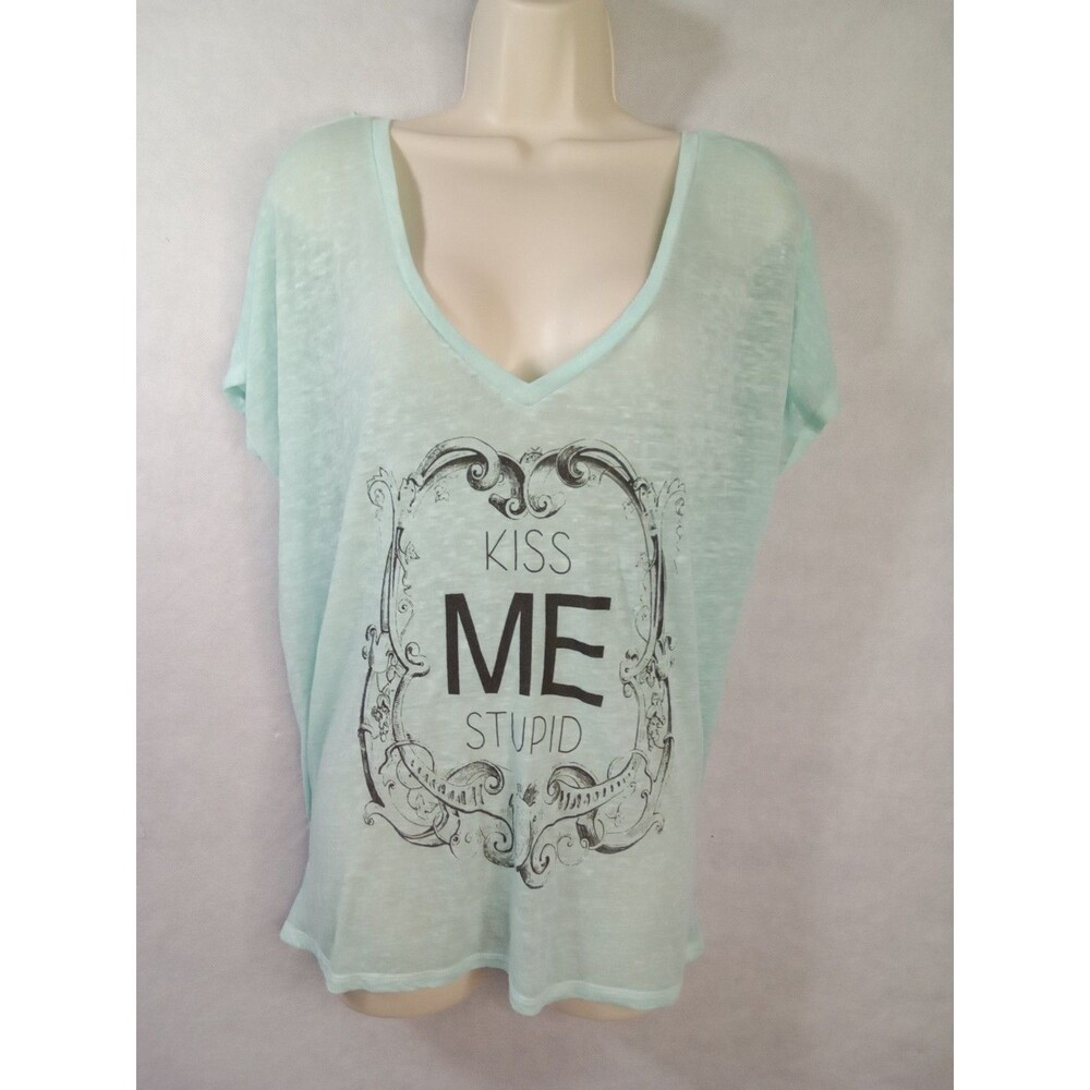 Bethany Moto Women large  Top Mint‎ Green " Kiss Me Stupid" Sheer